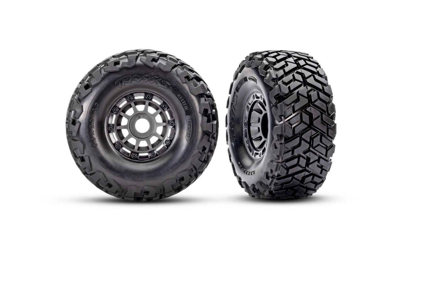 10770 Tires & wheels, assembled, glued, left (1), right (1) (black wheels, Maxx Slash® belted)